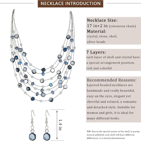 Multi-Layer Boho Shell Beaded Necklace for Women Colorful Crystal Strand with Si - Picture 5 of 6